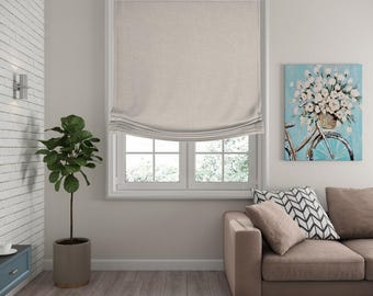 Faux Linen European Relaxed Roman Shade, Custom Light Filtering Window Shade, Cordless, Made to Order, Handmade in Canada