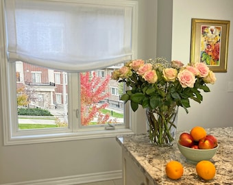Custom Roman Shade 100% Linen fabric Cordoba, Sheer Linen Shade, European Relaxed Roman Shade, Custom roman shades with cordless mechanism