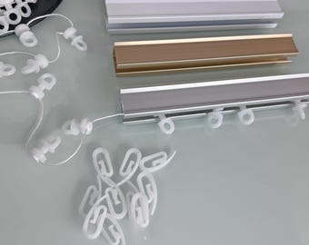 Faux Ripple Fold Drapery Track System, Smooth Glide, 100% Fullness, No Snap Tape, Custom Made Hardware, Track with Pulse Tape Carriers