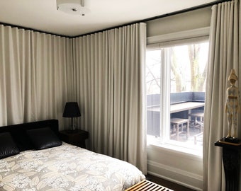 Cortinas de lino personalizadas "Linenhouse" Estilo pliegues ondulados, tratamientos de ventanas transparentes