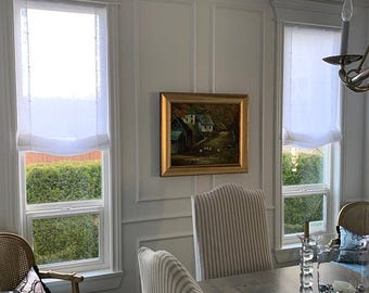 Custom Cordless Roman Shade fabric Utopia, Sheer Linen Shade, European Relaxed Roman Shade, Cordless Mechanism Roman Shades