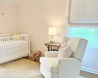 Custom Roman Shade, Schumacher Arches Embroidered Tape Relaxed Roman Shade, Window Treatment with Embroidered Tape