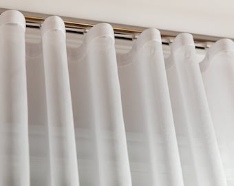 Cortinas plegables transparentes y onduladas personalizadas, tela turca de lujo "Grenoble", cortinas blancas, cortinas blancas, tratamientos de ventanas personalizadas