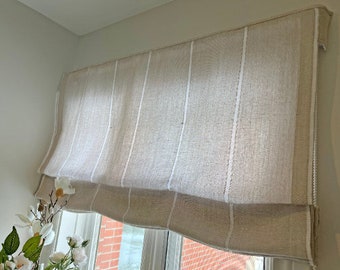 Linen Roman Shade &quot;Sorrento Sand&quot; with chain mechanism, Custom window treatments, 100% Linen Roman shades for windows