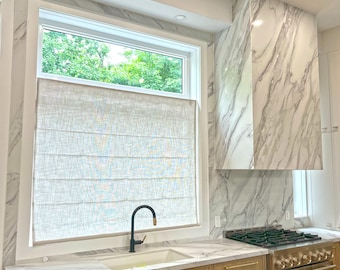 Custom Faux Linen Roman Shade, Relaxed with Flat Fold, Light Filtering Window Shade Made to Order, Cordless, Handmade in Canada