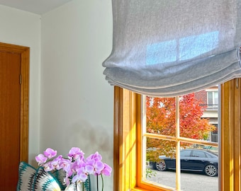 European Relaxed Roman Shade | Sheer Linen Rainfall Fabric • OEKO-TEX Certified | Custom Window Treatment with Chain | Light Filtering