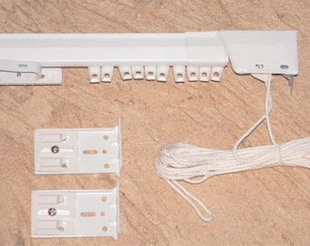 Heavy Duty Traverse Curtain Rod Set – Center Open, Cord Draw – White Metal Pinch Pleat Track for Drapery & Window Treatmentseter tracks