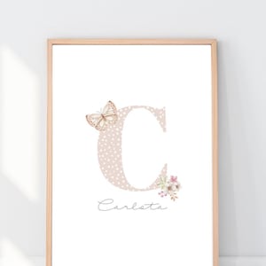 Lámina decorativa inicial letra nombre personalizada, descarga digital, habitación bebé, decoración infantil, nombre bebé, imprimible