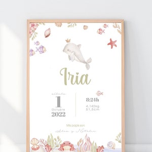 Decorative sheet for birth, personalized name, digital download, baby room, nursery decoration, baby name, printable, birth