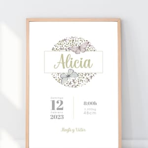 Decorative sheet for birth, personalized name, digital download, baby room, nursery decoration, baby name, printable, birth