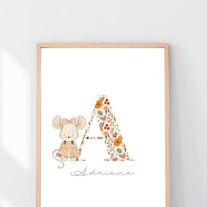 Lámina decorativa inicial letra nombre personalizada, descarga digital, habitación bebé, decoración infantil, nombre bebé, imprimible