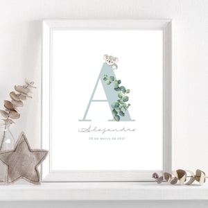 Folha decorativa inicial com nome personalizado, download digital, quarto de bebê, decoração infantil, nome do bebê, para imprimir