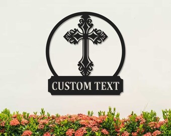 Custom Faith Cross Metal Sign,Personalized Family Name Metal Cross Sign Wall Hanging,Decorative Religious Home Decor,Cross Wall Art