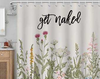 Get Naked Shower Curtains Farm Floral Flowers Bathroom Curtain Country Fabric Polyester Cloth Washable Bathtub Decoration with 12 Hooks