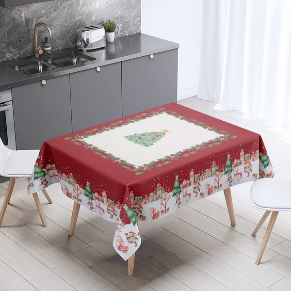 Nappe de Noël rouge, nappes de sapin de Noël, nappe de cuisine, nappe pour salle à manger, décoration d'intérieur pour fête de Noël, cadeaux de Noël uniques