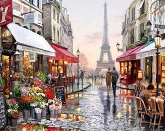 16 x 20/ 40 cm*50 cm Drawing Paintwork with 3 Paintbrushes and 24 colors 【Sunset in Paris Folded Version】 Paint by numbers adult kit DIY Paint by Numbers Canvas Painting Kit no frame 