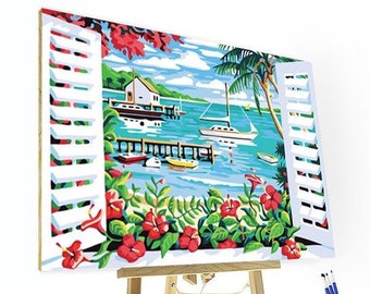 Paint By Numbers DIY Kit-Sea View From The Window-Creative Wall Art Handmade Gift Home Decor DIY