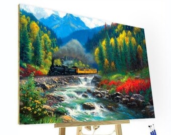 Paint By Numbers DIY Kit-Forest Train-Creative Wall Art Handmade Gift Home Decor DIY