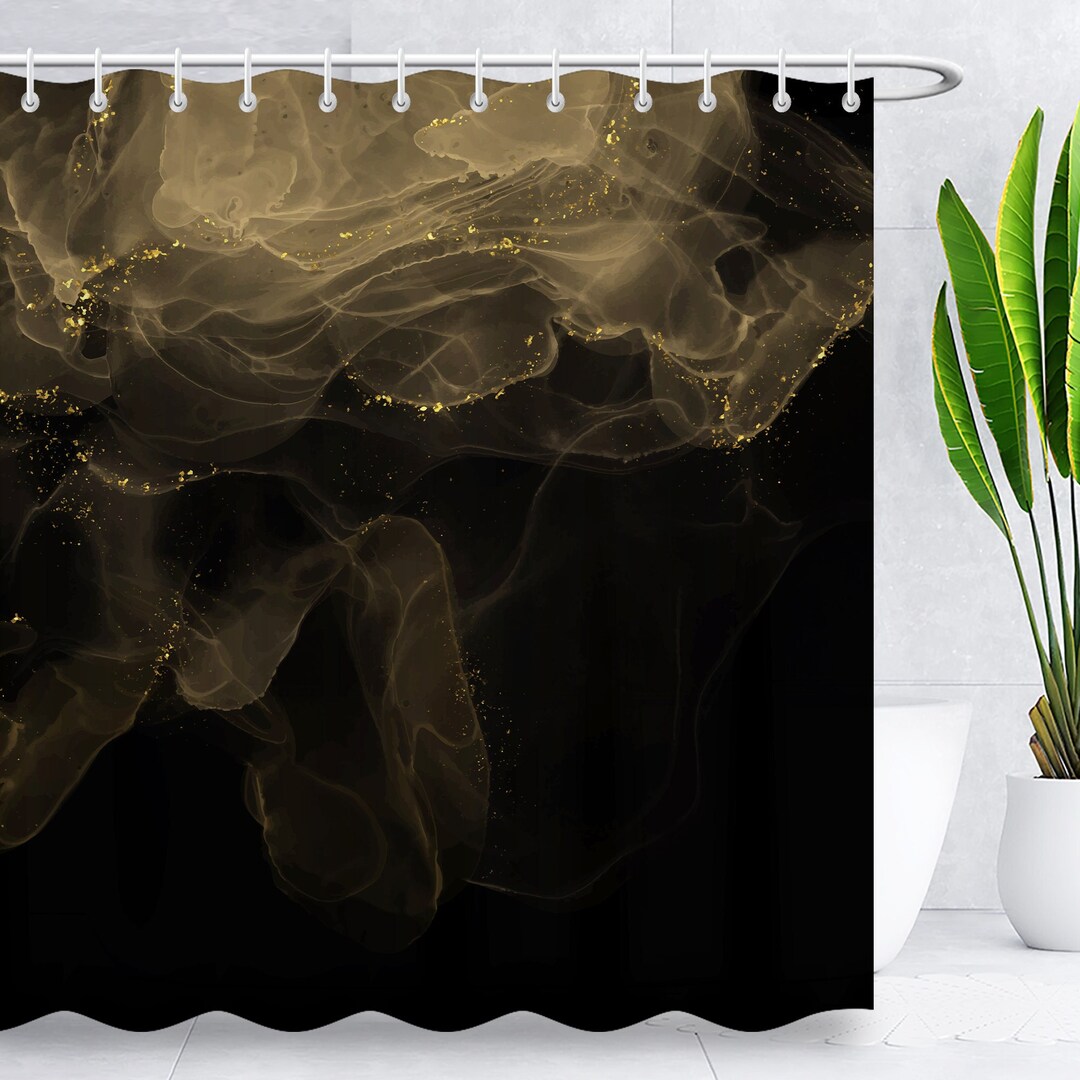 Black and Gold Shower Curtains Abstract Art Luxury Shower Curtain With