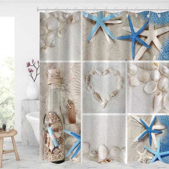 Seashell Starfish Shower Curtain Waterproof Modern Fabric Bathroom