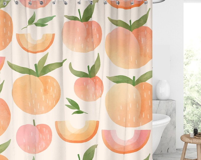 Peach Shower Curtain Waterproof Modern Fabric Bathroom Shower Etsy
