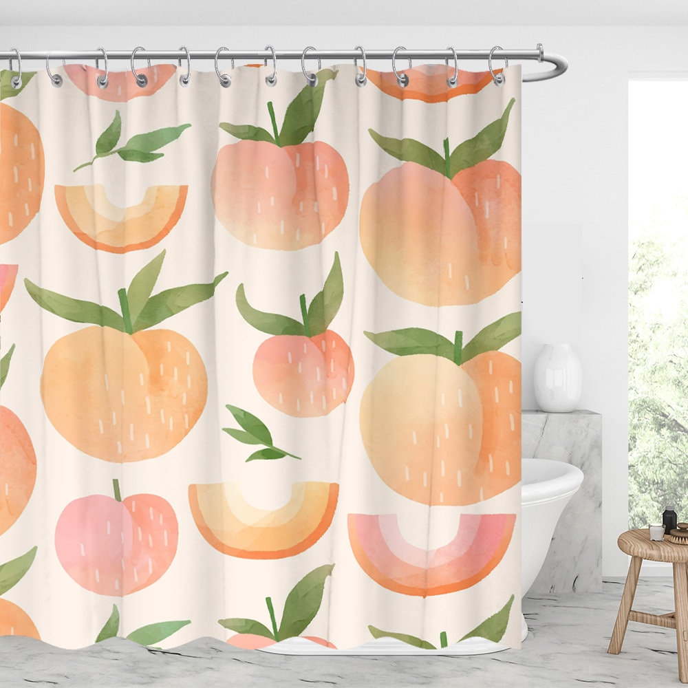 Peach Shower Curtain Waterproof Modern Fabric Bathroom Shower Etsy