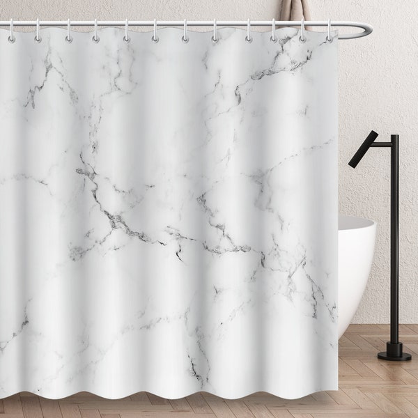 Grey Black White Marble Shower Curtain, Abstract Fabric Shower Curtains with 12 Hooks Watercolor Modern Bathtub Cloth RV Bathroom Decoration