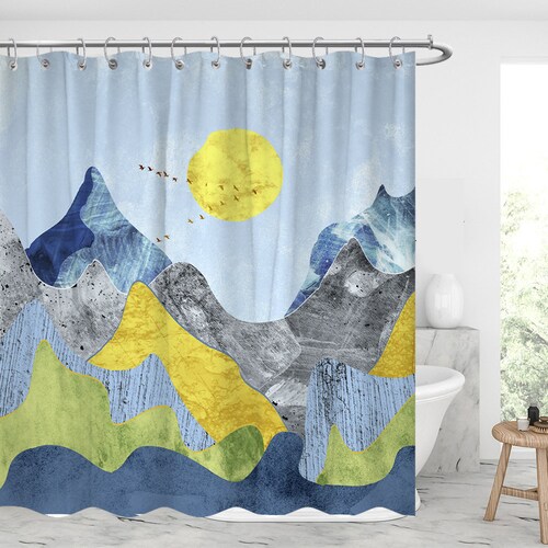 Mountains View Shower Curtain Waterproof Modern Fabric | Etsy