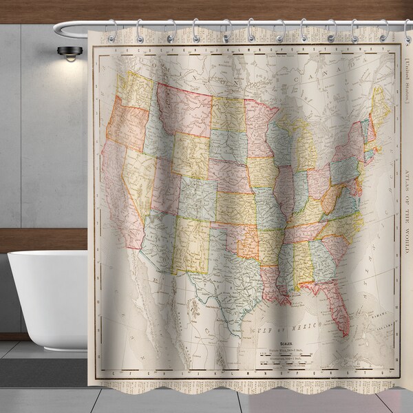 Map Shower Curtain Etsy