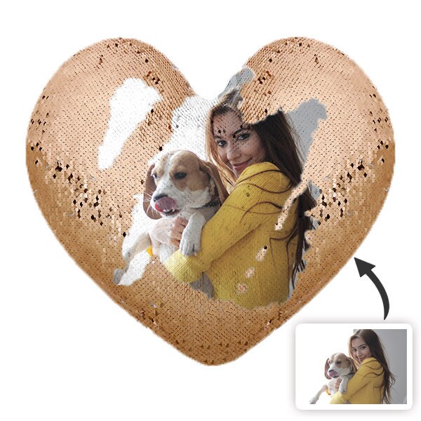 Buy Custom Heart Shaped Sequin Pillow With Photo Comfy Satin