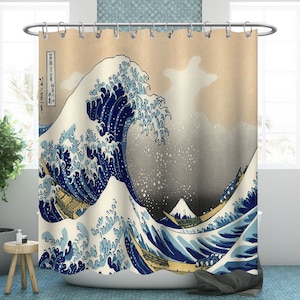 The Great Wave off Kanagawa Hokusai shower curtain Waterproof Modern Fabric Bathroom Shower Curtains Christmas gifts xmas presents