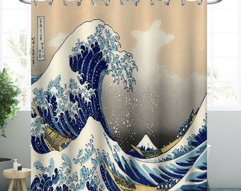 La Grande Vague au large de Kanagawa Hokusai rideau de douche Imperméable à l’eau Tissu moderne Salle de bain Douche Rideaux cadeaux de Noël cadeaux de Noël