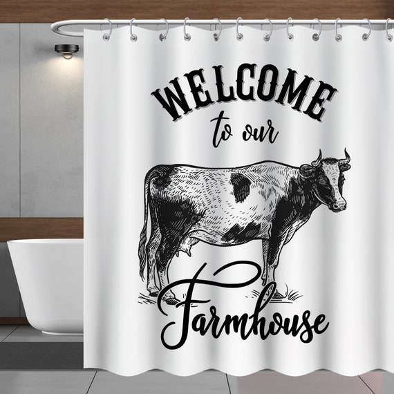 Western Shower Curtain White Black Cowboy Farmhourse Shower - Etsy
