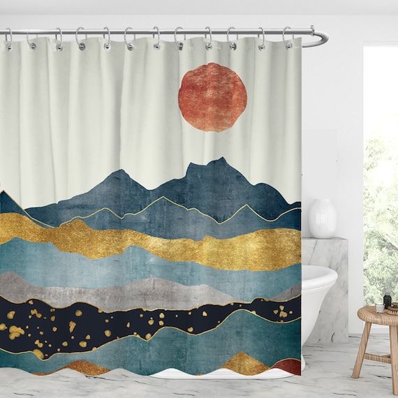 Mountains View Shower Curtain Waterproof Modern Fabric Bathroom