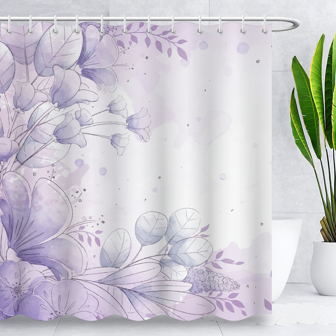 Purple Floral Shower Curtain,purple Flowers Aesthetics Art Bath Curtain