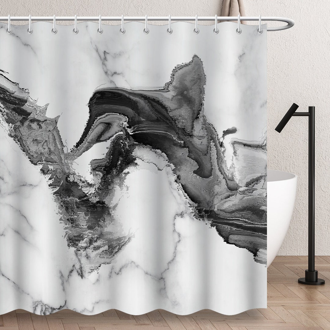 Black and White Marble Shower Curtain Abstract Fabric Shower Etsy