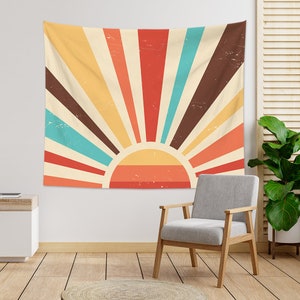 Abstract vintage sunset 70's canvas Tapestry wall Art Home Decorations for Living Room Bedroom Dorm Decor