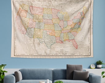 American Map Tapestry,  United States map Tapestries, Watercolor Colorful Wall Art Hanging for Bedroom Living Room Dorm School Classroom