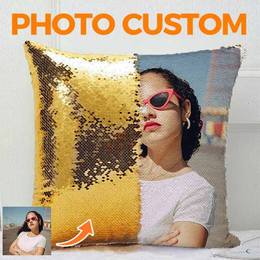 Custom Sequin Throw Pillow With Photo-comfy Satin Cushion 