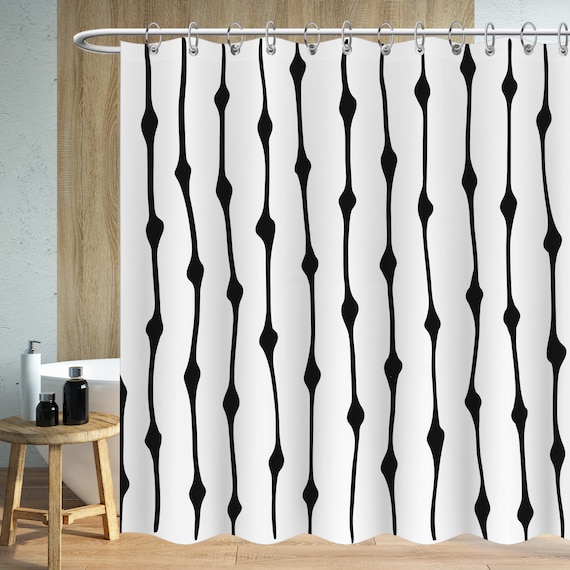 Línea abstracta Patrón Línea negra y blanca Cortinas de ducha Impermeable  Tela moderna Conceptos básicos de baño Cortina de ducha con 12 ganchos -   México