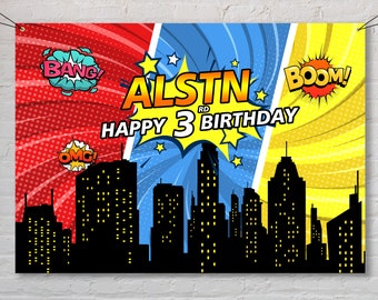 Superhero Photo Backdrop Superhero Birthday Superhero Party Happy Birthday Banner Wall Decor Birthday Party Sign Party Backdrop