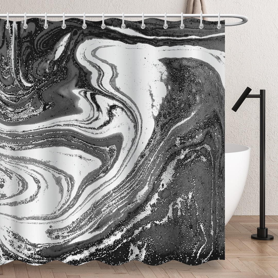 Black and White Marble Shower Curtain Abstract Modern Shower Curtain Waterproof Washable Fabric