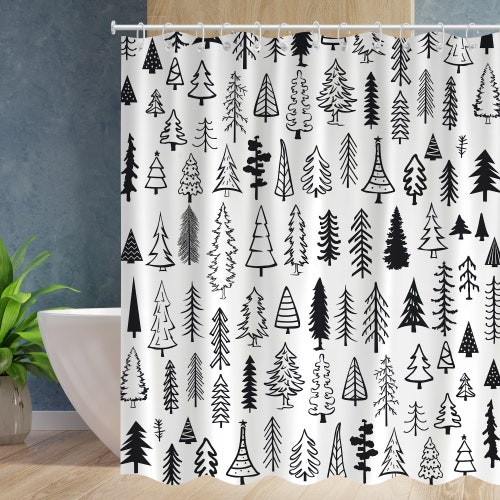 Black and White Christmas Tree Shower Curtains Waterproof Etsy