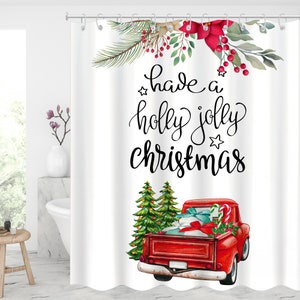 Merry christmas shower curtain Christmas truck Waterproof Modern Fabric Bathroom Shower Curtains Christmas gifts xmas presents