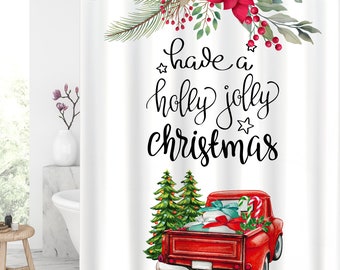 Merry christmas shower curtain Christmas truck Waterproof Modern Fabric Bathroom Shower Curtains Christmas gifts xmas presents