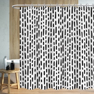 Abstract Polka Dot Pattern Black and White Polka Dot Shower Curtains Waterproof Modern Fabric Bathroom Basics Shower Curtain with 12 Hooks