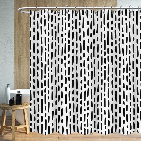 Abstrait Polka Dot Motif Noir et Blanc Polka Dot Rideaux de douche Imperméable à l’eau Tissu moderne Salle de bain Basiques Rideau de douche avec 12 crochets