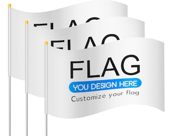 Custom Stick Flag,Personalized Mini Flags Hand Held Waving with Pole Single Sided (10 PCS) Decorations for Birthday Wedding Party Events