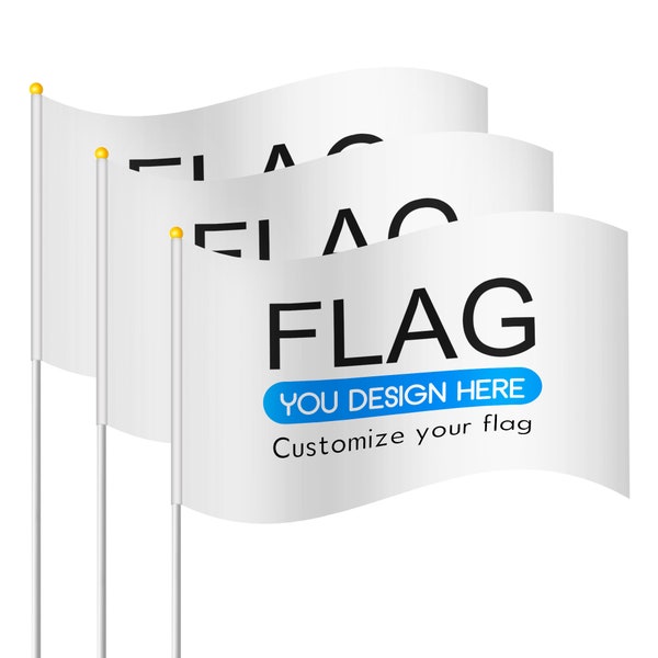 Custom Stick Flag,Personalized Mini Flags Hand Held Waving with Pole Single Sided (10 PCS) Decorations for Birthday Wedding Party Events