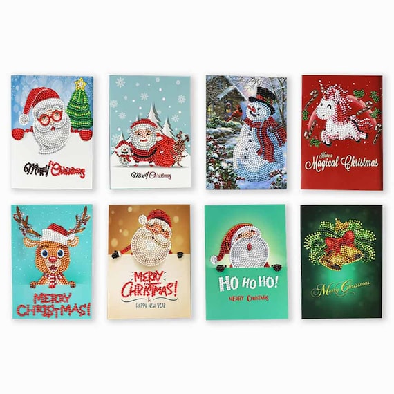 Merry Xmas Handmade Gift DIY Greeting Card with Diamond Painting for Family and Friend Hangnuo 8 Pack 5D Diamond Christmas Cards 